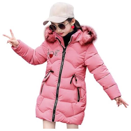 SXSHUN bambina giacca slim da principessa piumino con cappuccio di pelliccia ragazza cappotto caldo imbottito in cotone, nero, 3 anni/l