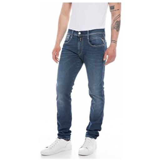 Replay jeans da uomo anbass slim-fit hyperflex con elasticità, nero (nero 098), 34w / 32l