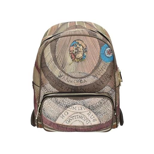 Gattinoni zaino donna planetarium wild watercolor dark taupe zaino a spalla grande marrone tasca frontale backpack
