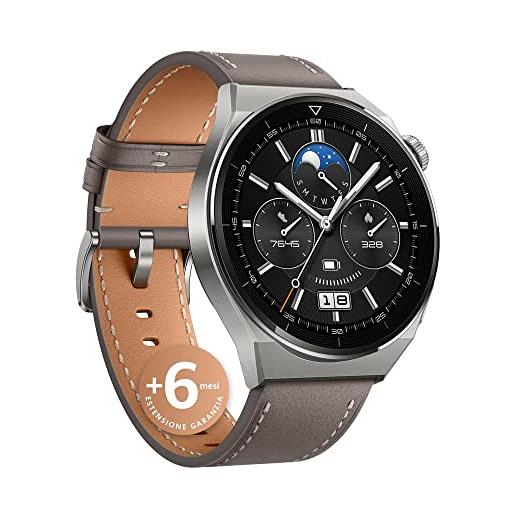 HUAWEI watch gt 3 pro 46 mm smartwatch orologio uomo, quadrante in vetro zaffiro, monitoraggio della salute 24h, spo2, durata batteria fino a 14 giorni, 5atm, gps, versione italiana, pelle
