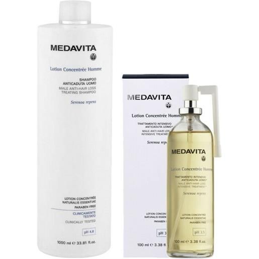 Medavita lotion concentree homme shampoo + trattamento anticaduta uomo 1000ml+100ml - kit anti-caduta uomo capelli fragili