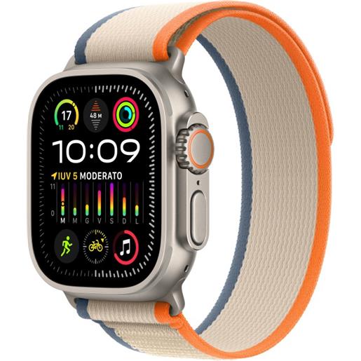 Apple watch ultra 2 gps + cellular, cassa 49m in titanio con arancione/beige trail loop - s/m