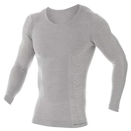 BRUBECK camicia a maniche lunghe da uomo | maglietta intima funzionale | 41% lana merino | ls11600 | grigio | l