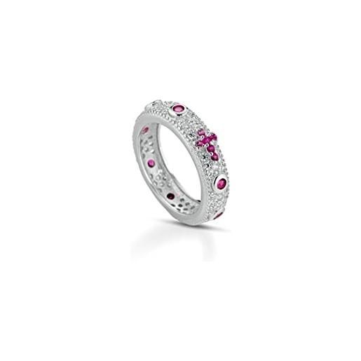 Donipreziosi anello rosario in argento 925% pavè uomo/donna unisex con croce zirconi diverisi colori taglio diamante (fuxia, 12)