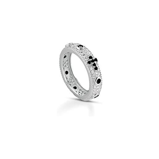 Donipreziosi anello rosario in argento 925% pavè uomo/donna unisex con croce zirconi diverisi colori taglio diamante (nero, 14)
