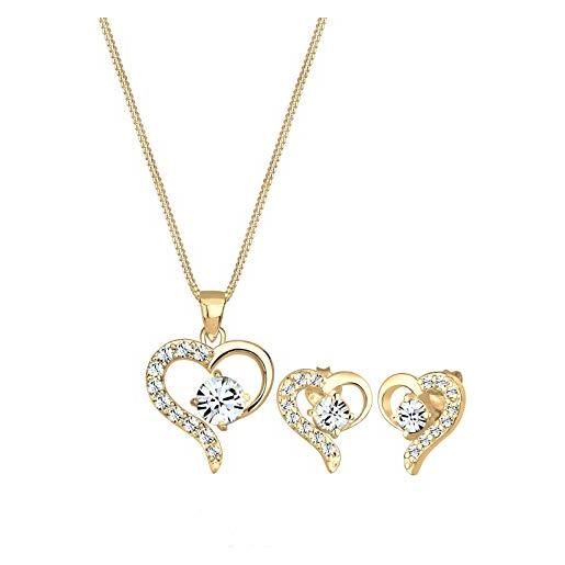 Elli set di gioielli donne ciondolo cuore set orecchini a perno con cristalli in argento sterlino 925