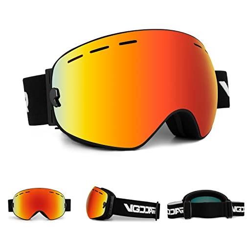Vgooar otg maschera da sci, occhiali da sci frameless con doppia lente sferica anti-nebbia, maschere da sci snowboard 100% protezione uv400 per uomo/donna