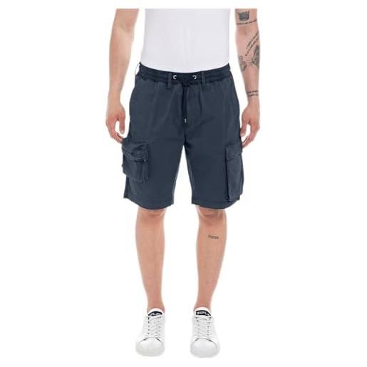 REPLAY pantaloncini cargo uomo elasticizzati, blu (blue 085), w34