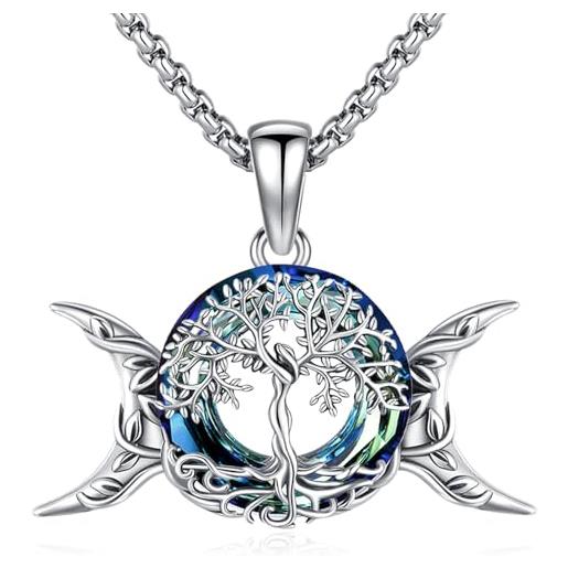 Eusense collana della dea della tripla luna in argento 925 catena con ciondolo dell'albero della vita amuleto wiccano regali di gioielli per donne signore ragazze