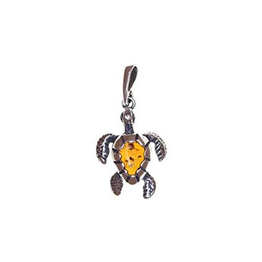 Artisana-Schmuck piccola tartaruga come ciondolo in ambra e argento sterling 925