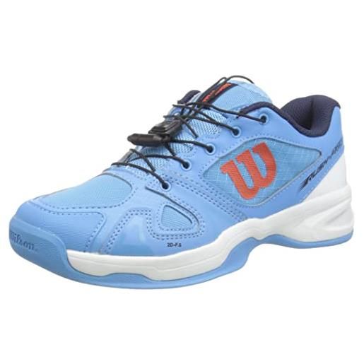 Wilson rush pro jr ql carpet, scarpe da tennis per pavimenti di palestre, per tutti i tipi di giocatori, blu/bianco/arancione, 37 eu