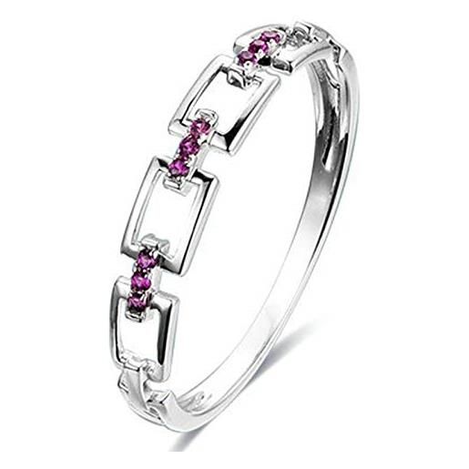 AMDXD anelli oro bianco donna 18kt 750, anello san valentino donna cavo rettangolo 0.06ct rotonda rubino, oro bianco, dimensione 18,5 (perimetro: 58mm)