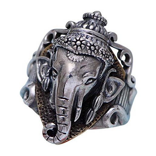FORFOX anello ganesha elefante dio indù in argento sterling 925 vintage per uomo donna taglia 26