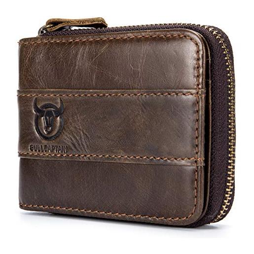 HUIOP portafoglio con cerniera bifold in vera pelle per uomo, borsa da viaggio sicura rfid, regalo, genuine leather wallet