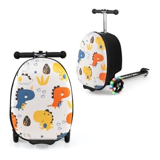 COSTWAY valigia monopattino pieghevole per bambini, valigia per bambini con ruote illuminate, motivo a fumetti, per viaggi, scuola, avventure all'aperto, per 5 anni+ (modello 10)