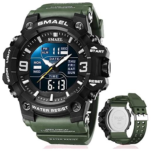 Fomtty orologio militare uomo, orologio analogico uomo sportivo digitale, lmpermeabile/allarme/timer/sportivo orologio da polso da uomo (army green)