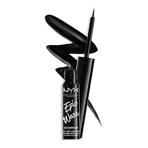 Nyx professional makeup eyeliner liquido semi-permanente epic wear, a lunga tenuta, waterproof, per viso e corpo, finish matte, colore: nero