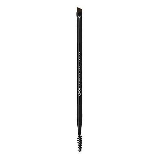 Nyx professional makeup pennello sopracciglia pro dual brow brush, pennello doppio con setole angolate e pettinino, nero