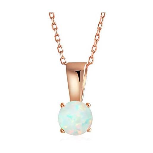 Bling Jewelry 1ct solitario rotondo bianco creato opale collana ciondolo per donne placcato oro rosa. 925 argento birthstone ottobre