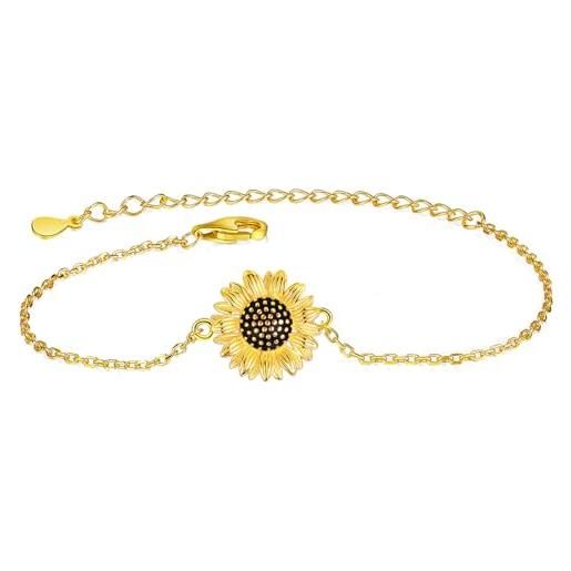 LINSTER bracciale girasole da donna argento 925 orecchini bracciali girasole regolabili placcati in oro regali di gioielli di natale di compleanno per donne e ragazze