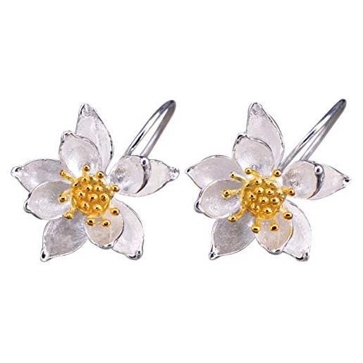 NicoWerk orecchini da donna in argento lotus realizzati in argento sterling 925 fiore golden sor255