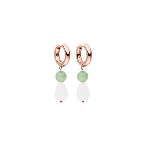 Purelei® orecchini a goccia di quarzo chiaro, orecchini da donna in acciaio inossidabile resistente, avventurina impermeabile e perle di quarzo, lunghezza 44,5 mm (oro rosa)