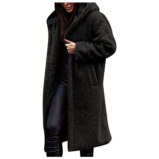 Briskorry giacche in pile da donna cappotti invernali cappotti lunghi con cappuccio con bavero e bottoni cappottini autunnali
