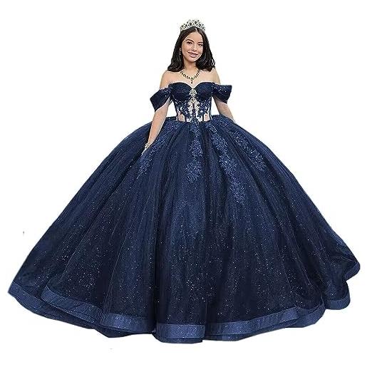 Fuomomo abiti da quinceanera in pizzo con spalle scoperte abito da ballo in tulle gonfio con strascico abiti sweet 15 16 con perline scintillanti