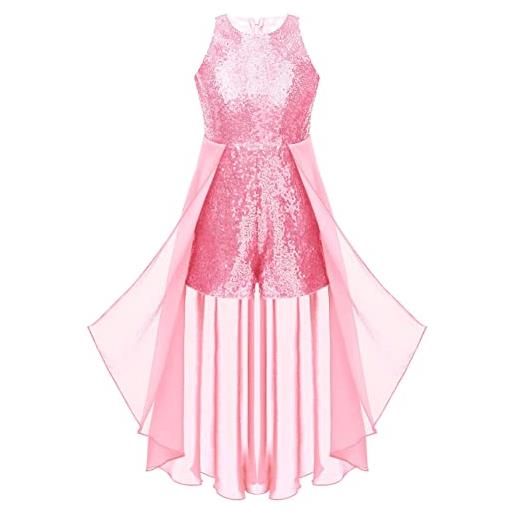 Freebily vestiti bambina eleganti estivi strass stampa floreale senza maniche vestito cerimonia principessa abiti damigella ragazza 3-14 anni rosa e 11-12 anni