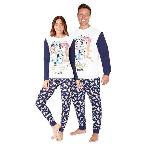 Bluey pigiama natale famiglia - pigiami natalizi per tutta la famiglia caldo cotone - pigiami christmas coordinati idea regalo (bianco/blu uomo, 2xl)