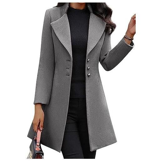 Yeooa cappotto lungo elegante da donna cappotto classico con risvolto a pisello cappotto trench monopetto casual giacca cardigan lunga giacca trench pullover (nero, l)