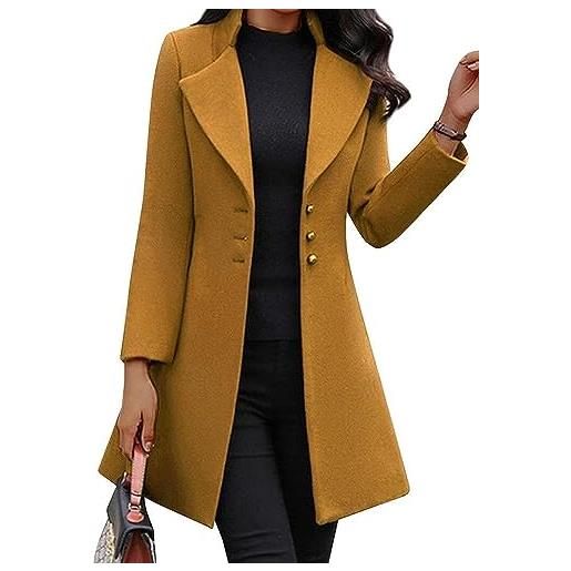 Yeooa cappotto lungo elegante da donna cappotto classico con risvolto a pisello cappotto trench monopetto casual giacca cardigan lunga giacca trench pullover (nero, xxl)