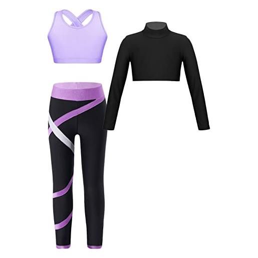 TiaoBug completo sportivo bambina tuta da ginnastica danza yoga reggiseno sportivo canotta + maglietta maglia manica lunga + leggings sportivi tuta danza moderna jazz hip hop verde 11-12 anni