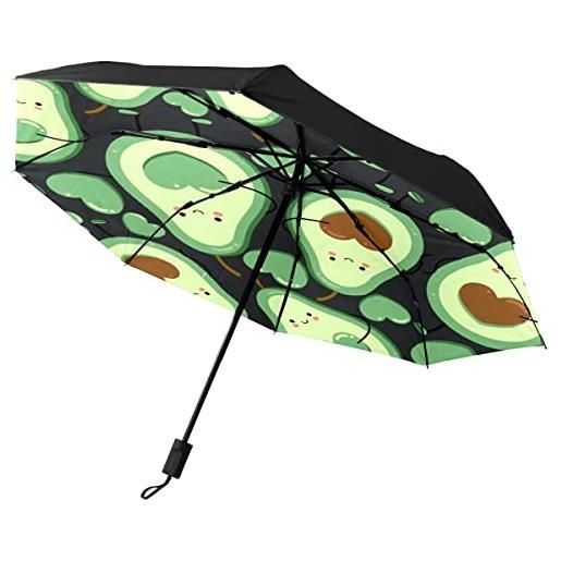 GISPOG ombrello pieghevole automatico, simpatico avocado impermeabile compatto sole e pioggia, colore unico, taglia unica