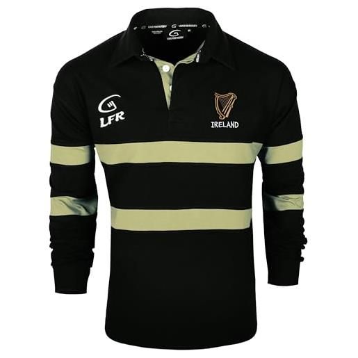 LIVE FOR RUGBY maglia da rugby a manica lunga, con arpa irlandese, colore nero e crema, taglie s-xxxl nero xxl