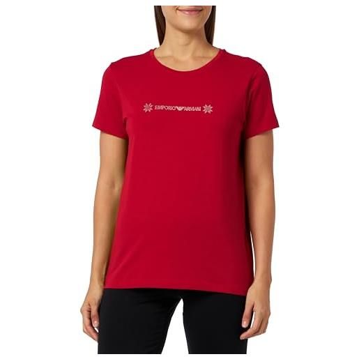 Emporio Armani maglietta girocollo da donna in cotone tartan natalizio t-shirt, rosso rubino, xl