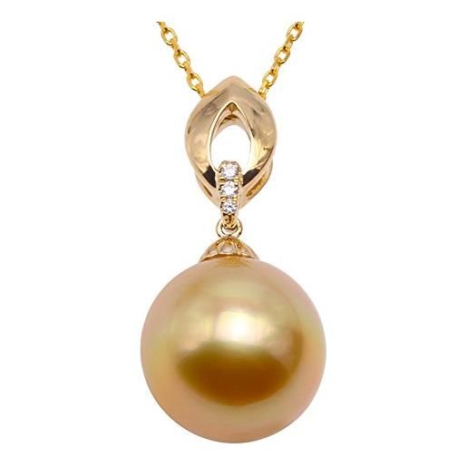 JYX Pearl jyx perle pendente australiane splendido 12mm rotondo dorato del mare del sud coltivata perla pendente collana punteggiato con diamanti in oro giallo 18k qualità aaa+