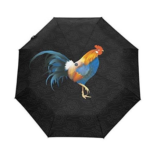 Sawhonn pollo gallo figo ombrello automatico pieghevole portatile ombrelli antivento da viaggio per uomini donn