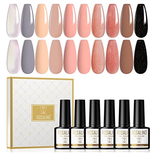 ROSALIND smalto semipermanente 10 colori smalti semipermanenti per unghie nude bianco rosa glitterato nero smalto gel 8ml soak off uv led smalti per unghie set nail art