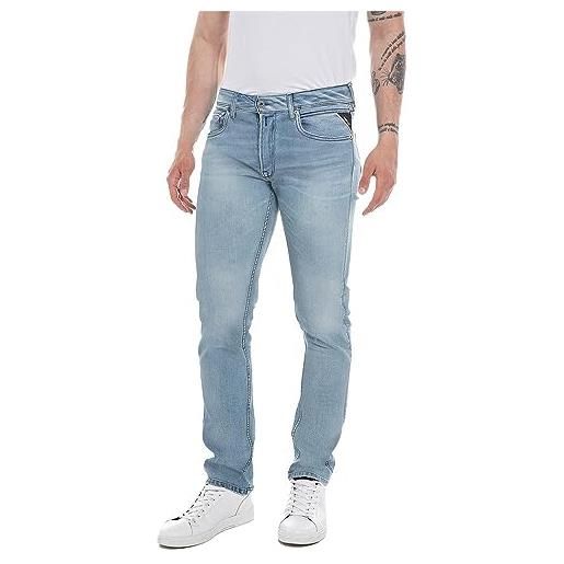 Replay jeans dritti grover da uomo con elasticità, blu (light blue 010), 36w / 34l