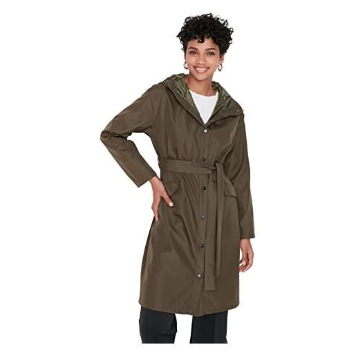 Trendyol damen regular basic plain webstoff regenmantel cappotto, khaki, 40 da donna
