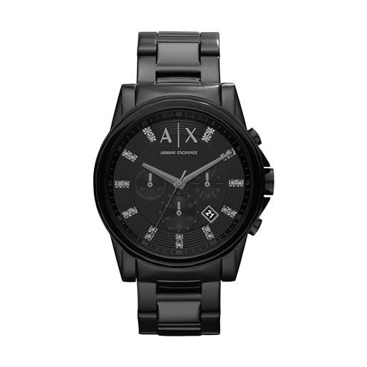 Armani Exchange orologio cronografo al quarzo da uomo, cassa in acciaio inossidabile nero da 45 mm con bracciale in acciaio inossidabile, ax2093