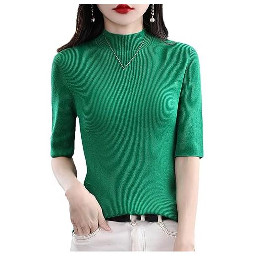 Dvbfufv maglione a mezza manica da donna primavera estate a collo alto t-shirt pullover in cotone di lana sottile khaki9 m