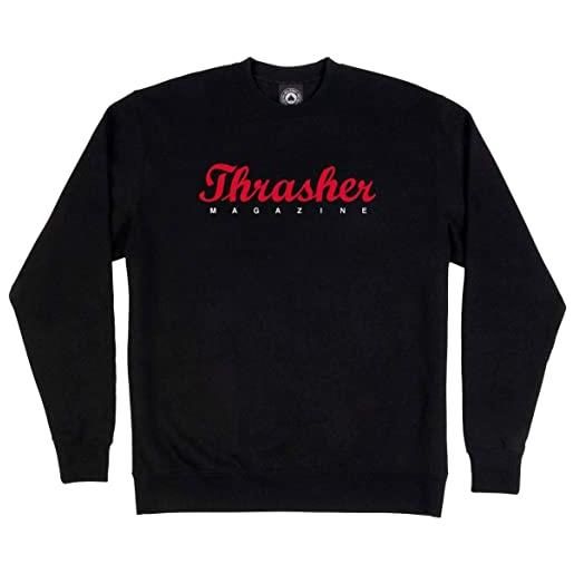 Thrasher skateboard magazine felpa script girocollo, nero, x-large