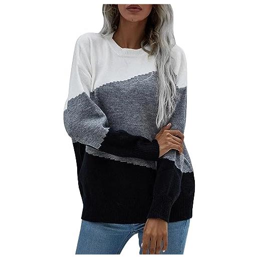 FNKDOR 2023 maglione donna autunno inverno maglioni contrastanti maglione cashmere, bianco, l