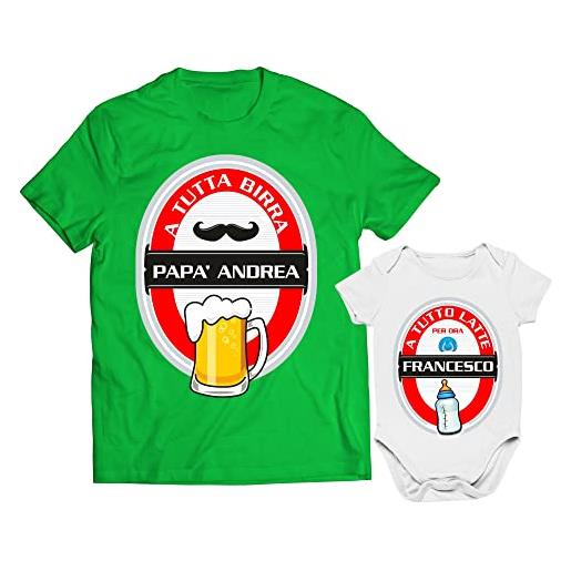 Colorfamily coppia t-shirt papà e body neonato personalizzabile padre figlio a tutta birra & latte per ora - idea regalo papà