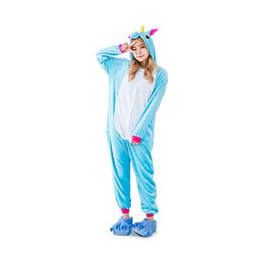 Kauson unicorno pigiama kigurumi animal cartone cosplay carnival costume onesie. Tute animato costumi pigiameria regalo di compleanno festa halloween natale (xl(173-185cm), blu)