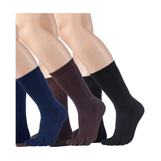 Knitido - confezione risparmio da 3 paia di calzini con dita lunghe al polpaccio, in cotone essentials, 9 colori, unisex mix 5.35-38