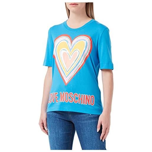 Love Moschino vestibilità normale in jersey di cotone con maxi cuore multicolore t-shirt, azzurro, 50 donna