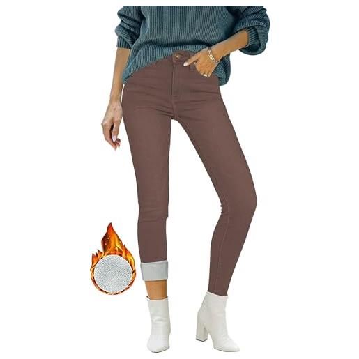 Roskiky skinny jeans da donna a vita alta, termici, da donna, invernali, imbottiti, leggings da donna elasticizzati, cappuccino, xxl